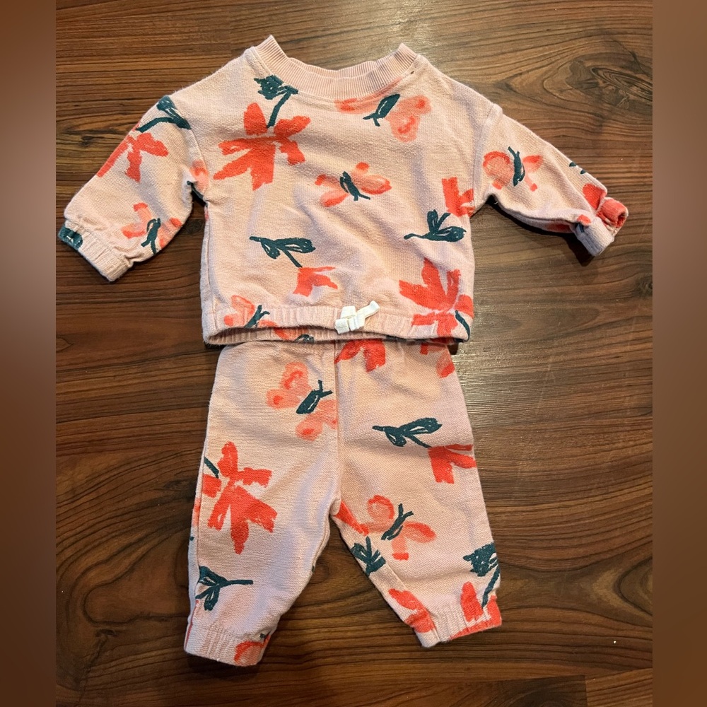 Carter's Pink and Green Pajama Set Floral Design